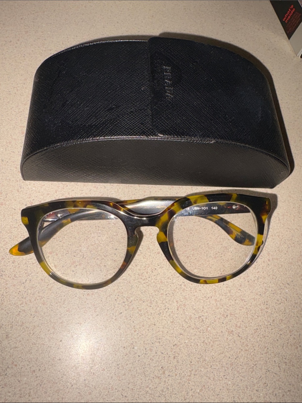 Prada Tortoiseshell Yellow Brown Round Eyeglasses